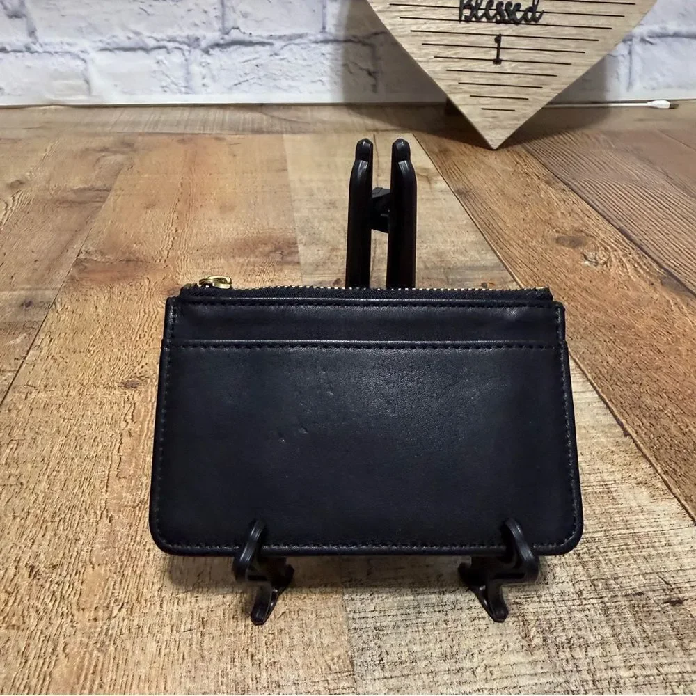Coach Rare Black Leather Vintage Skinny Zip Pouch Case Bag Wallet